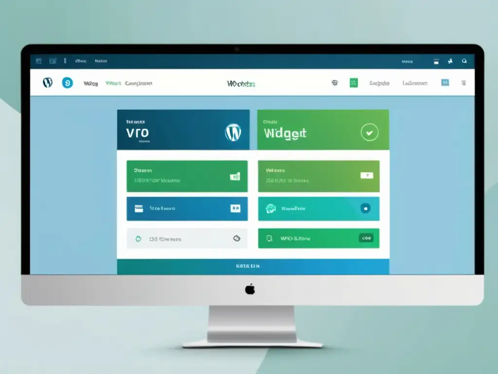 Desarrollo de widgets en WordPress: interfaz profesional Imagen de pantalla de ordenador con dashboard de WordPress, mostrando desarrollo de widgets personalizados