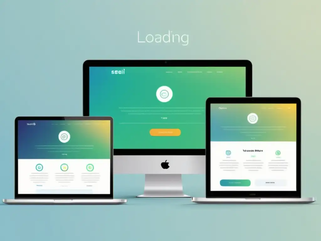 Optimización Core Web Vitals: Experiencia de carga perfecta en dispositivos Imagen serena de una web cargando en varios dispositivos, destacando la optimización Core Web Vitals con diseño minimalista y colores relajantes