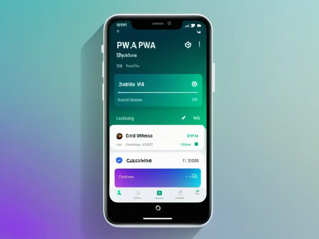 Interfaz PWA de smartphone: eficiente, moderna y profesional Imagen de smartphone con elegante interfaz de PWA, mostrando estrategias eficaces de gestión de estado