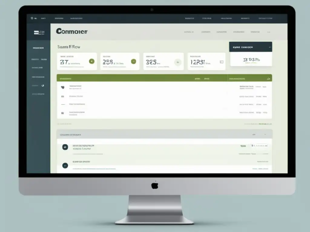Integración perfecta: WooCommerce y CRM en armonía Integración WooCommerce CRM clientes: Imagen minimalista de flujo de datos y transacciones, con diseño moderno y colores profesionales