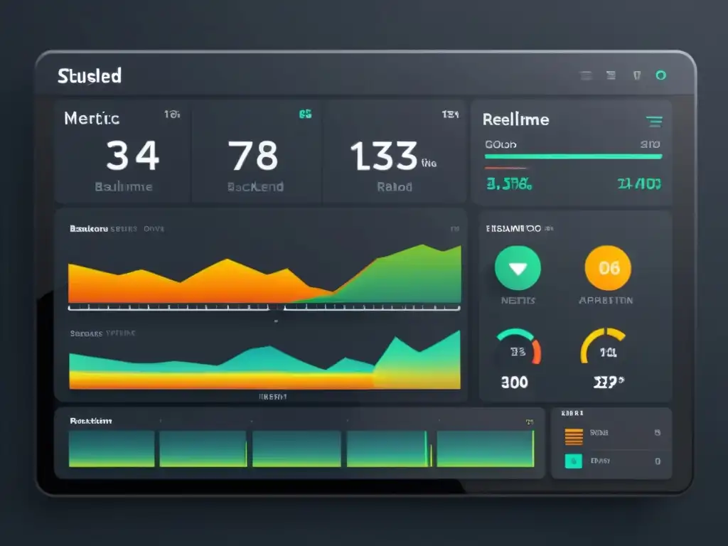 Panel de control moderno para métricas de rendimiento en tiempo real Interfaz de panel de control minimalista y moderno para monitoreo y logging en aplicaciones BackEnd