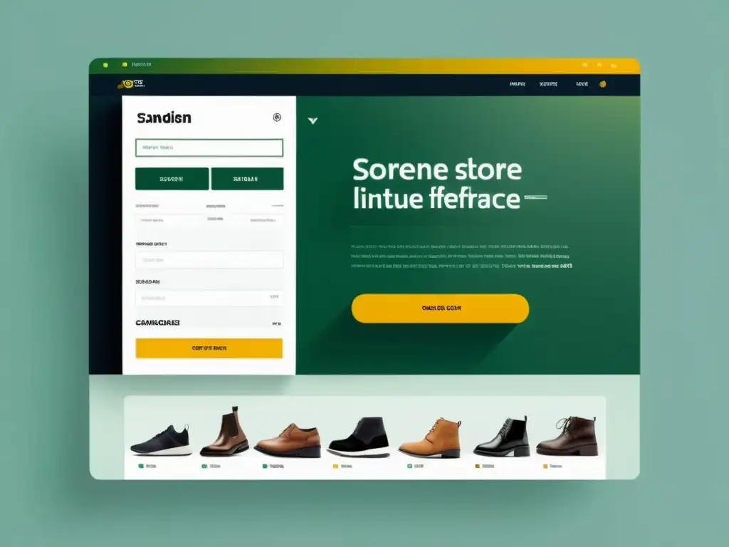 Interfaz de tienda online minimalista y moderna con opciones multilingües, transmitiendo confianza y facilidad