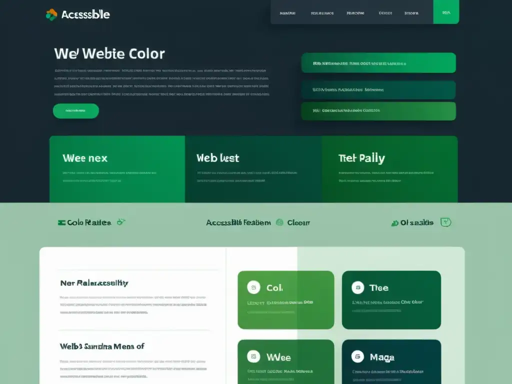 Diseño web accesible con paletas de colores contrastantes Interfaz web con paletas accesibles para diseño, texto claro y colores contrastantes, enfocada en accesibilidad y profesionalismo