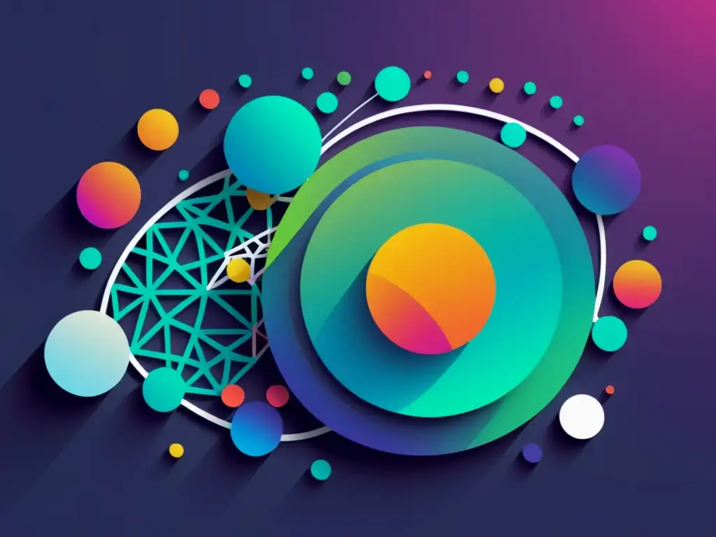 Redes de SVG, Canvas y WebGL: Futuro Visual Un intrincado y vibrante entramado de SVG, Canvas y WebGL, mostrando animaciones avanzadas con líneas elegantes y formas geométricas en movimiento