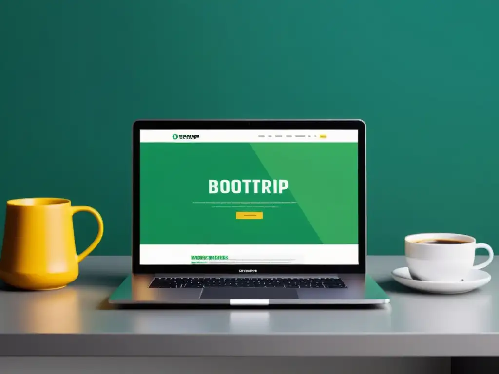 Sitio web Bootstrap: versatilidad y profesionalismo en 7 días Un laptop moderno muestra un sitio web receptivo creado con Bootstrap en 7 días, en un entorno de aprendizaje enfocado y productivo