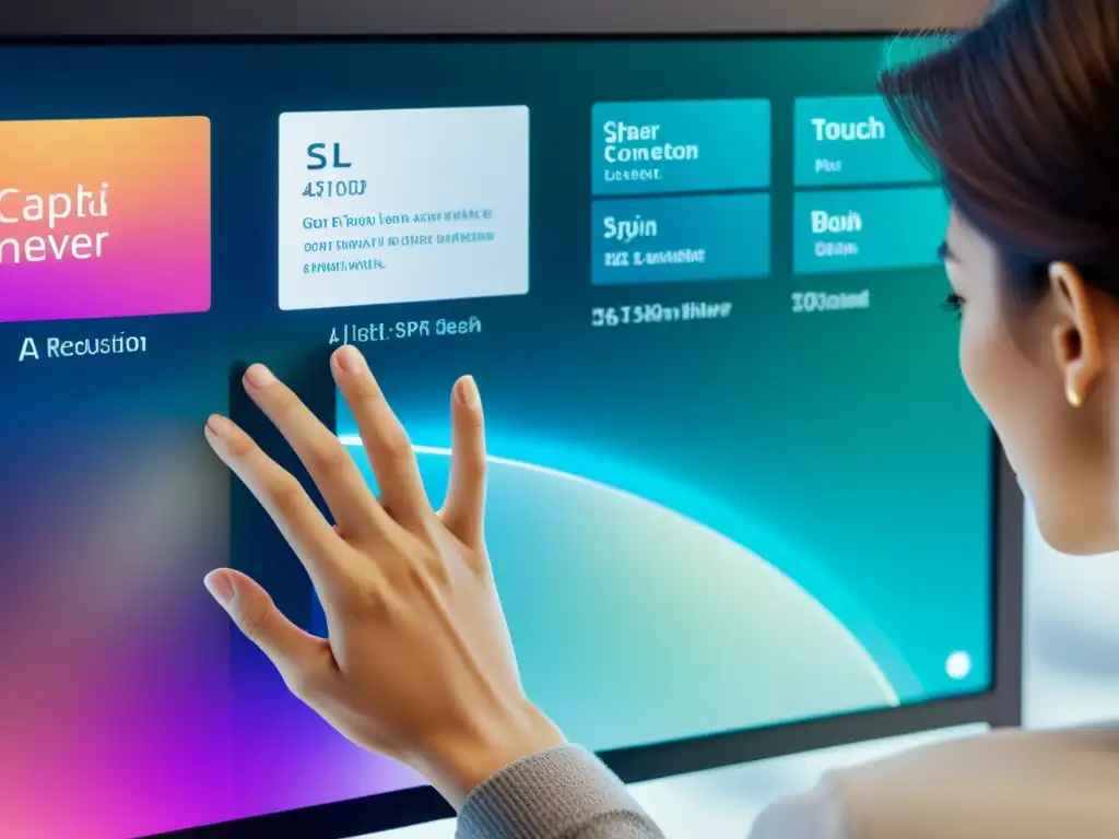 Toque humano en interfaz moderna Una mano humana alcanza una interfaz moderna y minimalista, simbolizando conexiones afectivas diseño UX