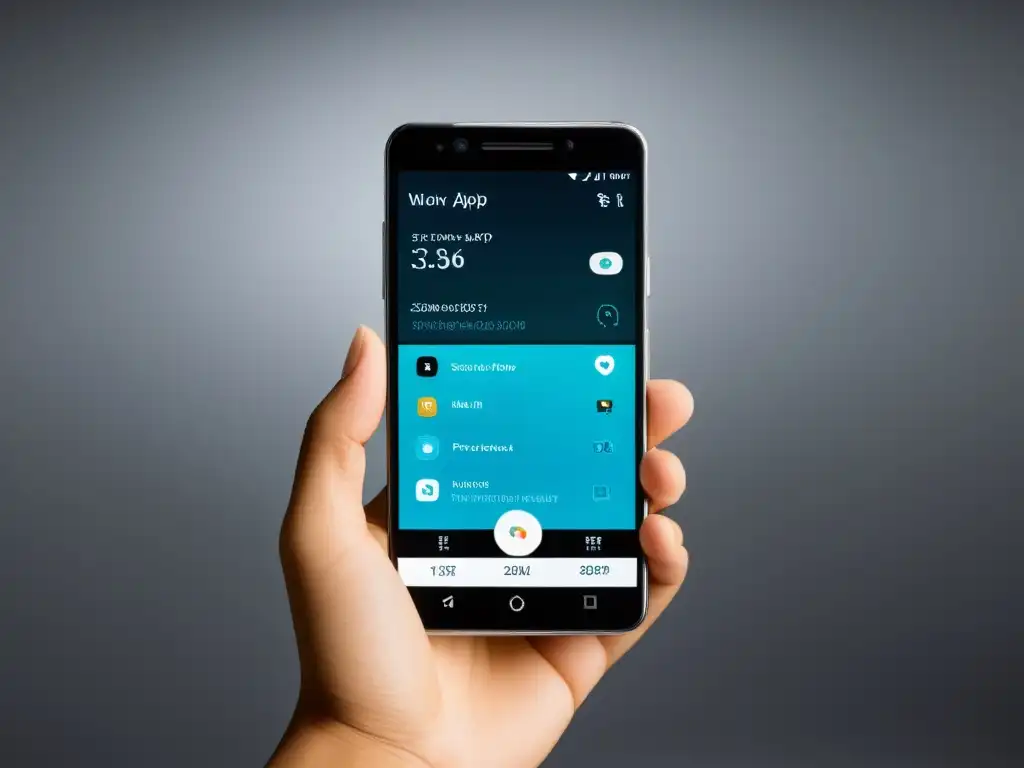 Mano utilizando smartphone de alta tecnología Una mano sostiene un smartphone moderno con pantalla de alta resolución, navegando una interfaz con precisión