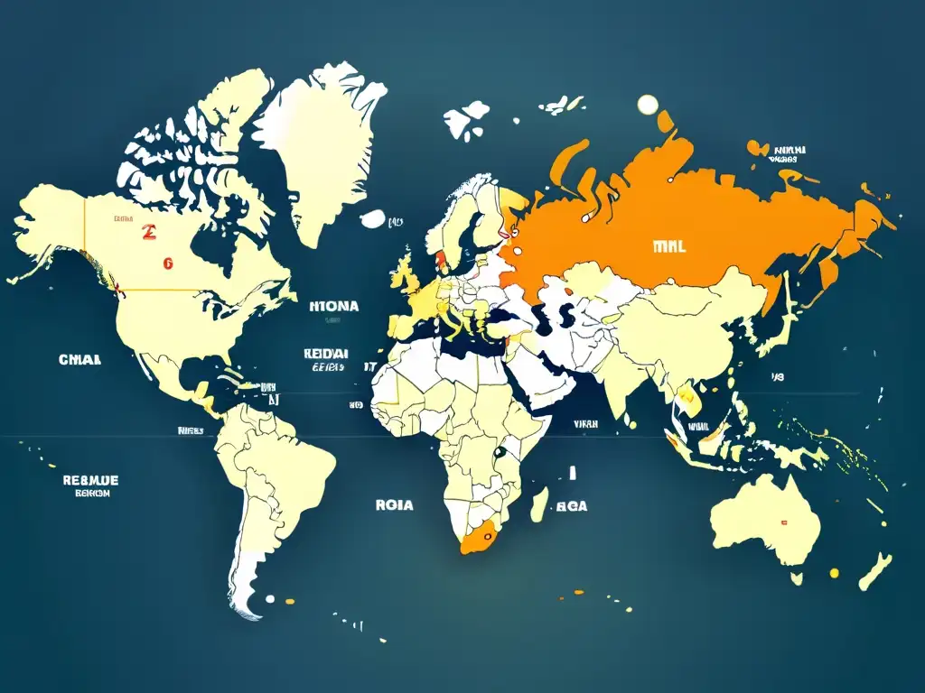 Mapa interactivo HTML: mundo minimalista con regiones resaltadas en colores, mostrando usos avanzados de mapas de imagen