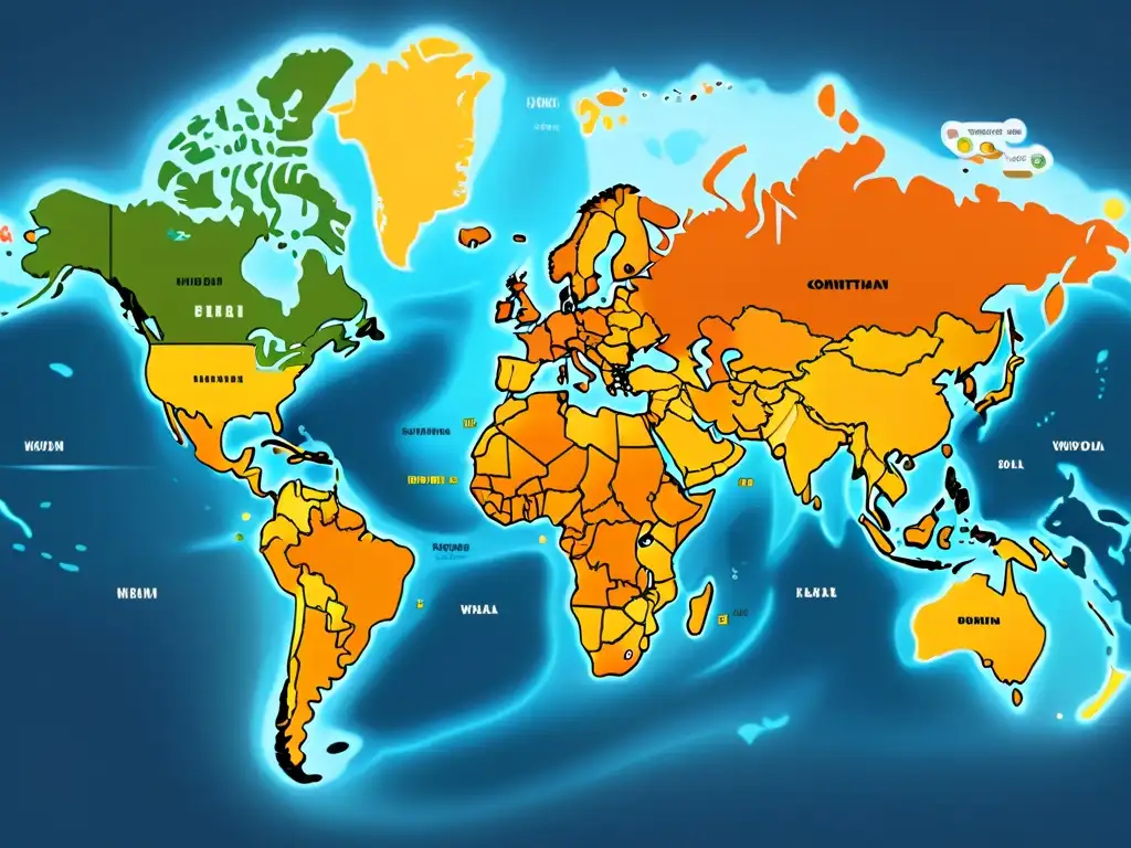 Mapa interactivo de alta resolución con hotspots representando continentes y países