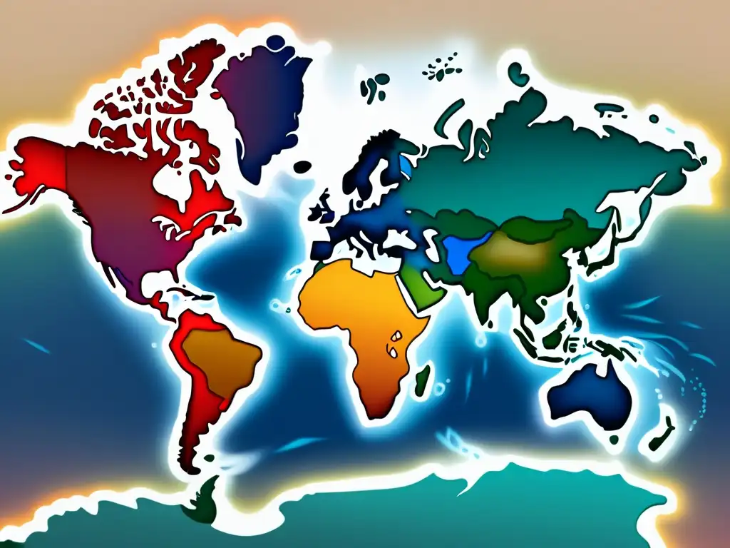 Mapa mundial detallado y colorido: diversidad global Un mapa mundial detallado y minimalista con colores vibrantes que simbolizan la diversidad global