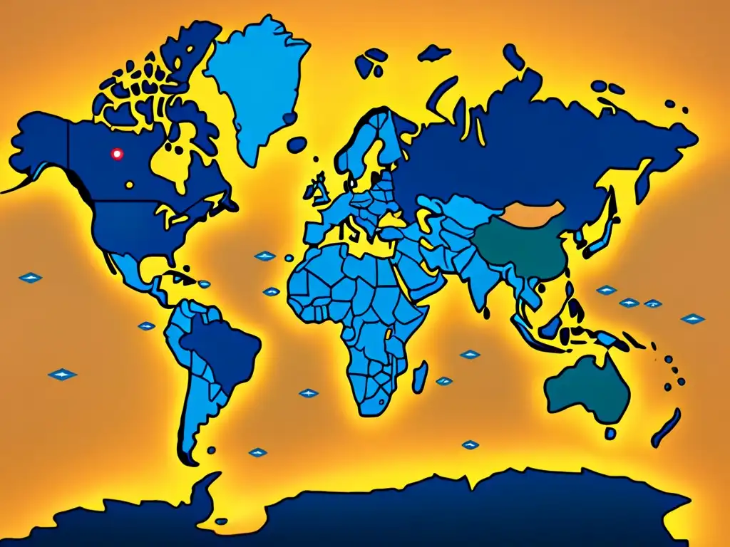 Mapa mundial con puntos de localización para la diversidad global Mapa del mundo con pines en varios países, representando audiencia global para la optimización de plugins