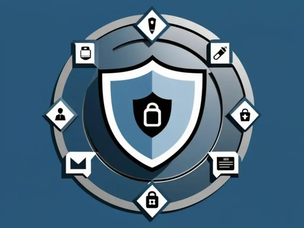Framework de Desarrollo Web Seguro: Geometría y Confianza Un marco de desarrollo web seguro con líneas limpias y formas geométricas en azul y gris