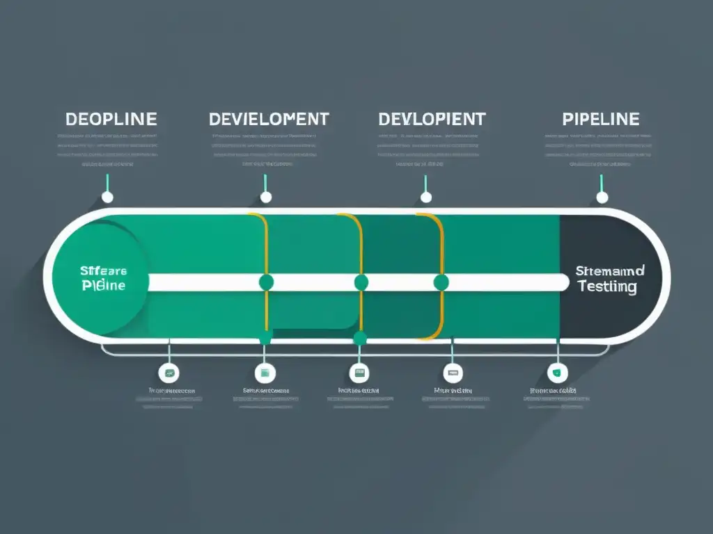 Pipeline de Desarrollo de Software: Eficiencia y Precisión Futurista Implementación CI/CD en MEAN/MERN: Imagen de una elegante y eficiente pila de desarrollo de software con diseño moderno y flujo continuo