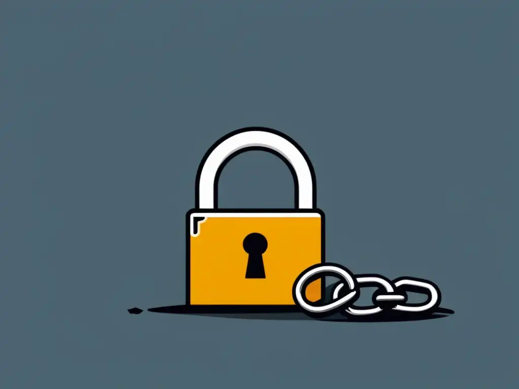 Ilustración minimalista de un candado con cadena rota, simbolizando riesgos de seguridad y manejo del Error 404 en WordPress
