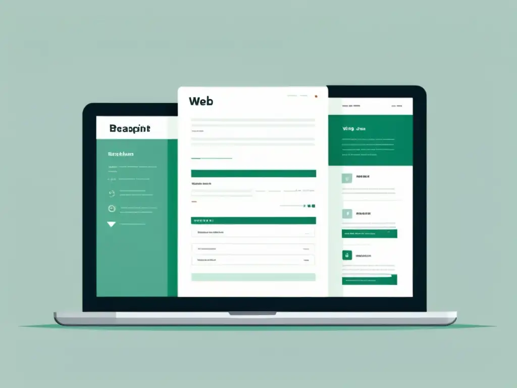 Diseño web responsive: Estrategia de breakpoints Ilustración minimalista de layout web con breakpoints estratégicos, mostrando diseño responsive