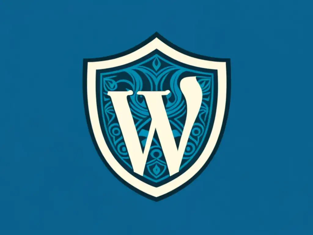 Escudo de seguridad para REST API con diseño de llave y cerradura Ilustración minimalista del logo de WordPress dentro de un escudo con diseños de cerradura y llave, simbolizando la seguridad de la API REST