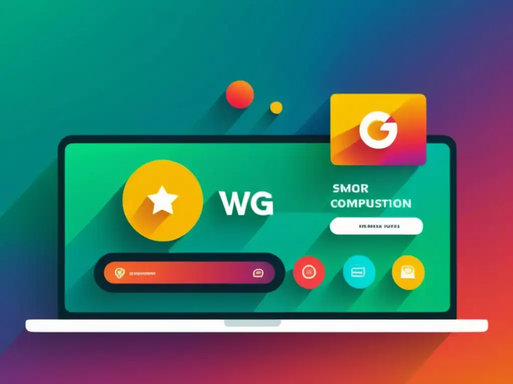 Web interactivo: Animaciones SVG modernas y dinámicas Ilustración minimalista de una página web con sofisticadas animaciones SVG, transiciones suaves y efectos dinámicos