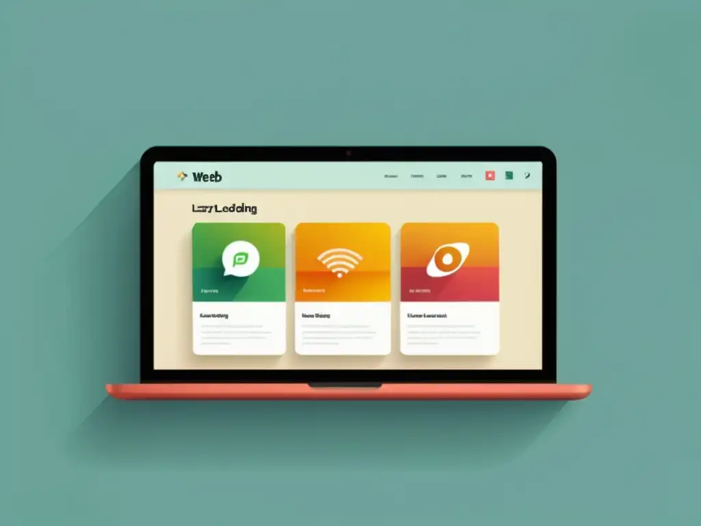 Lazy Loading: Imágenes que Cargan al Desplazarse Ilustración minimalista de página web con técnicas de lazy loading avanzadas para optimizar la carga de imágenes