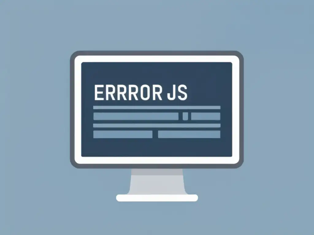 Error handling en Node Ilustración minimalista de una pantalla de computadora con un mensaje de error estilizado y líneas de código, en tonos de azul y gris