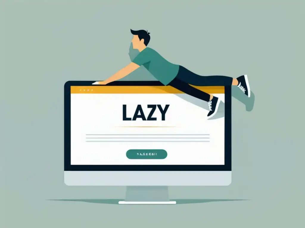 Proceso de carga gradual con lazy loading Una ilustración minimalista muestra el proceso gradual de carga de imágenes en una página web, destacando las técnicas de lazy loading avanzadas
