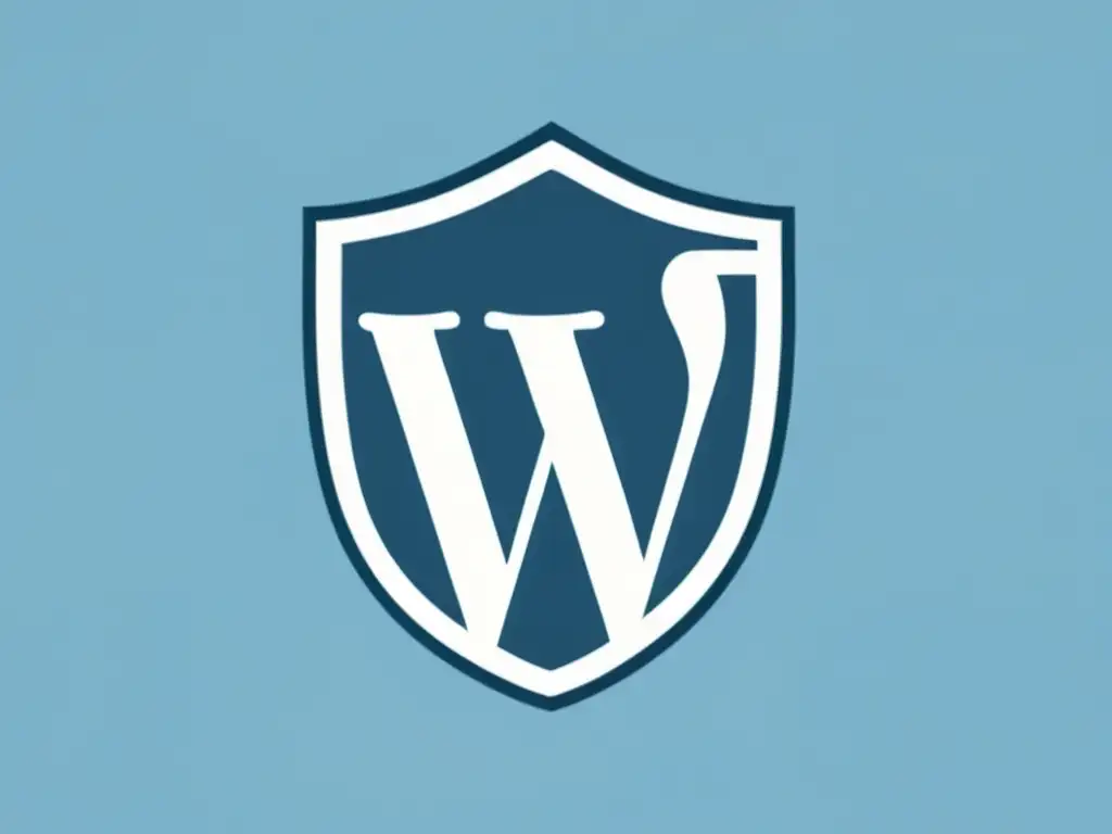 Protección WordPress: Ilustración minimalista de seguridad Minimalista ilustración de un tema de WordPress protegido por una barrera, con detalles de seguridad que evocan fuerza y protección