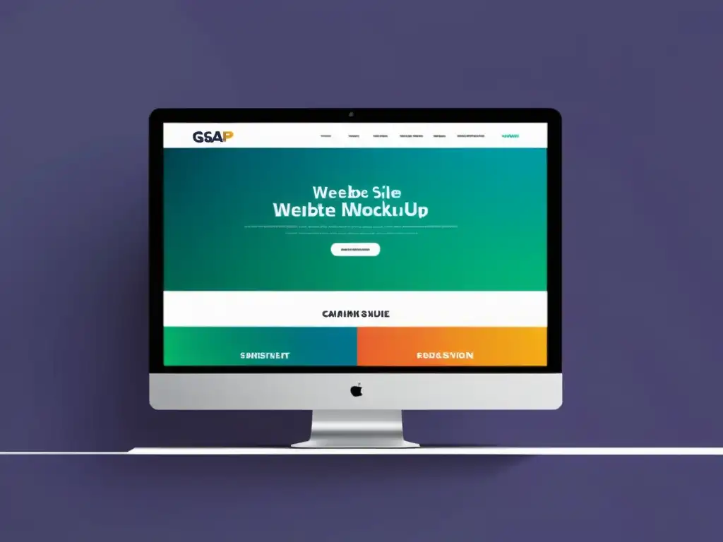 Animación dinámica de mockup web con GSAP Mockups animados GSAP desarrollo web: Imagen minimalista y moderna de un sitio web con transiciones suaves y colores vibrantes