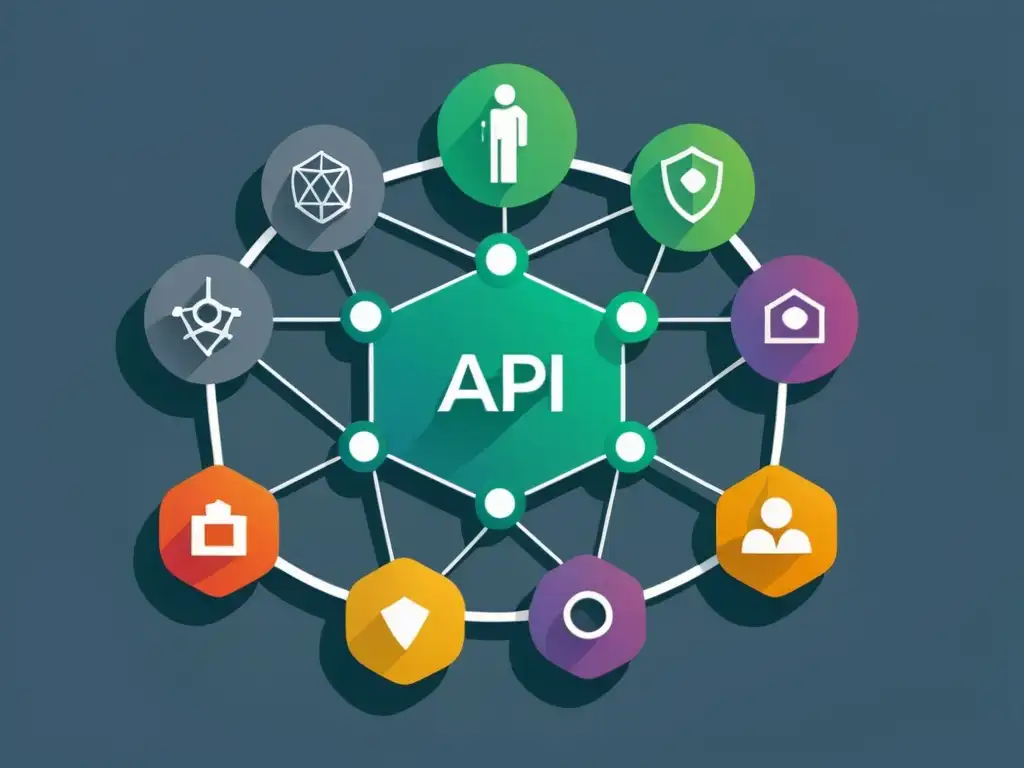 Red de Microservicios con Gateway API Central Implementación de API Gateway en microservicios: Ilustración moderna de microservicios interconectados con un API Gateway central resaltado