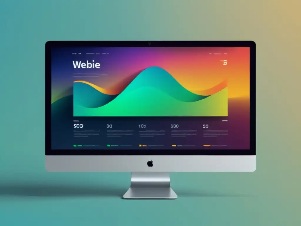 Interfaz dinámica de sitio web: SEO y análisis Un monitor moderno muestra una interfaz web dinámica con consejos SEO para sitios web dinámicos