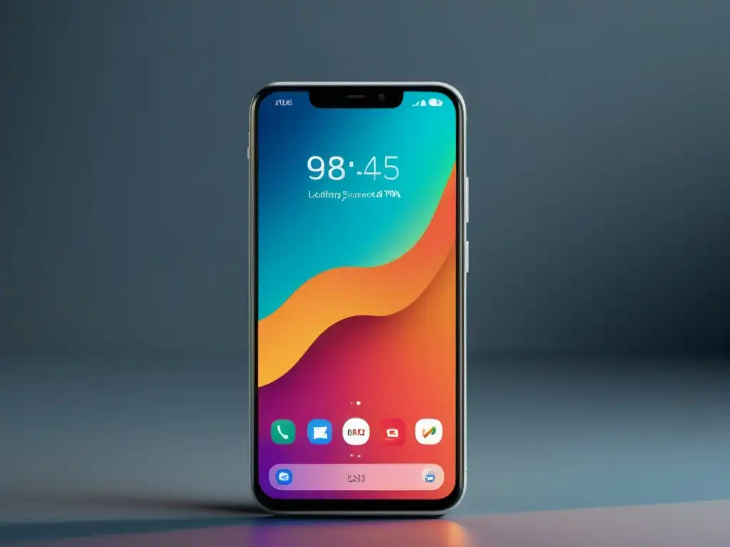 Smartphone 8k: PWA ultrarrápida en interfaz vanguardista Optimización de rendimiento PWA web: Smartphone mostrando PWA con carga ultrarrápida en fondo moderno y limpio