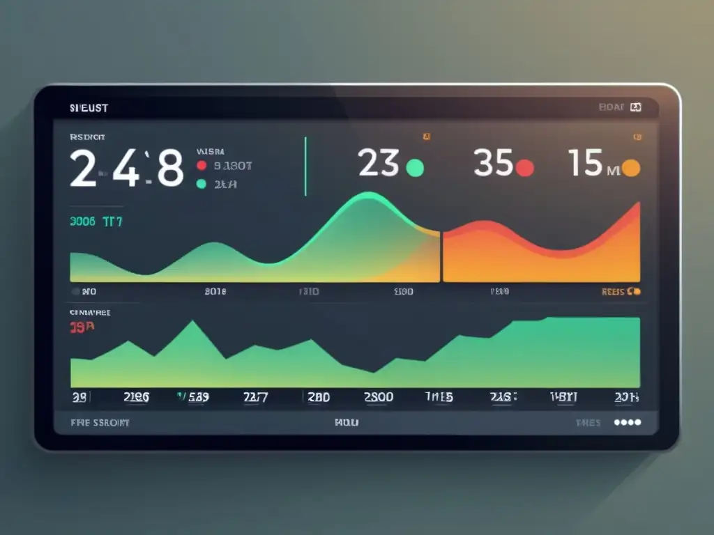 Tablero futurista con métricas en tiempo real Panel de control minimalista para monitoreo y logging en aplicaciones BackEnd, con métricas en tiempo real y diseño sofisticado