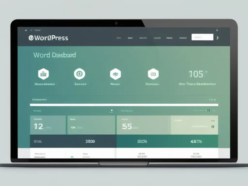 Dashboard de WordPress: Seguridad Profesional Panel de WordPress con diseño moderno y seguridad temas WordPress ataques comunes destacados, transmitiendo profesionalismo y sofisticación