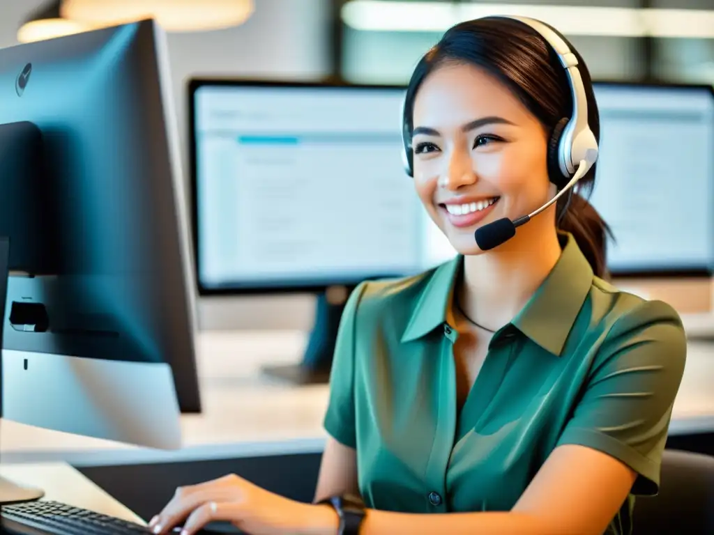 Representante de servicio al cliente procesando pedidos en una interfaz moderna