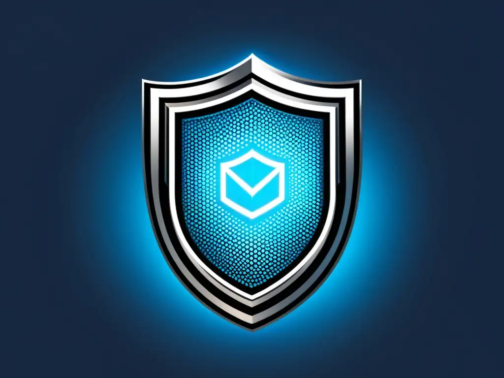 Servidor web protegido: poderosa seguridad digital Servidor web protegido por escudo futurista, emitiendo aura impenetrable