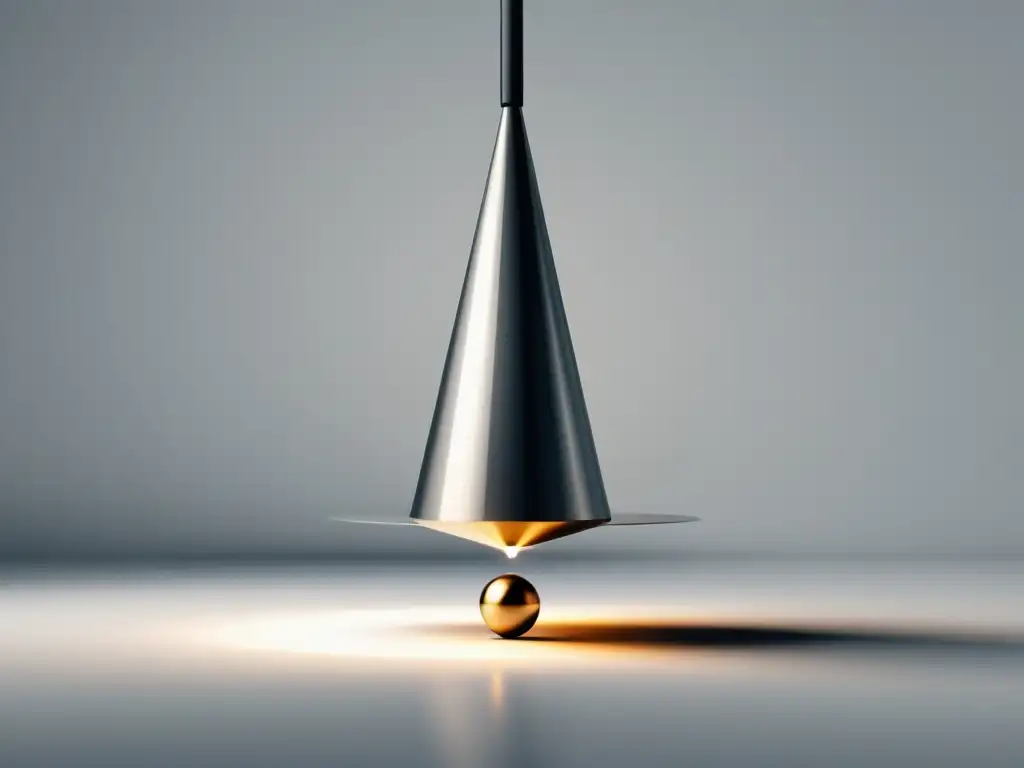 Péndulo en movimiento: ilustración minimalista de experimento físico Simulaciones interactivas en Canvas: Ilustración minimalista de un péndulo en movimiento, con líneas limpias y esquema monocromático