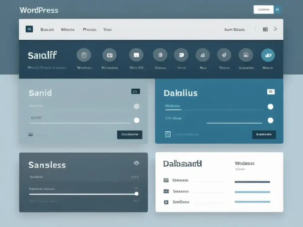 Panel de control WordPress minimalista y profesional Configurar sitio web WordPress Headless CMS: Dashboard minimalista y profesional, con tipografía limpia y paleta de colores relajante