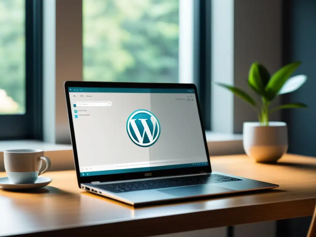 Configuración sencilla de WordPress en laptop moderna Configurar sitio web WordPress Headless CMS con un elegante portátil y un espacio minimalista y profesional
