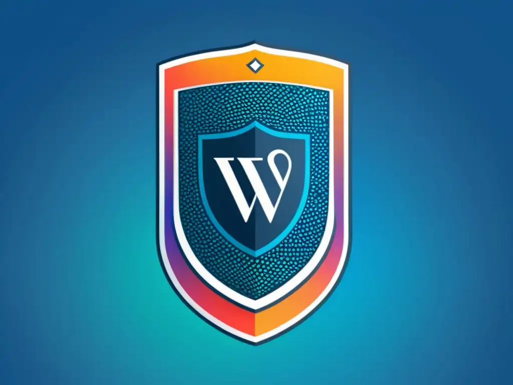 Smartphone seguro con escudo: ilustración minimalista Un smartphone con un escudo en la pantalla simboliza la seguridad en una PWA, con un diseño minimalista y el logo de WordPress