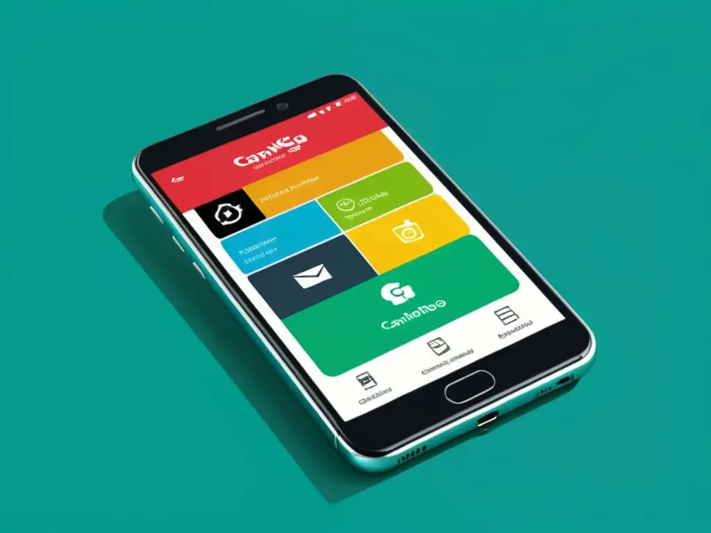 Smartphone con diseño moderno y web optimizada Un smartphone moderno muestra un sitio web móvil optimizado, destacando la importancia de la optimización móvil para captar clientes