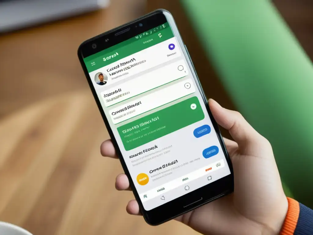 Resultados de búsqueda locales con imágenes optimizadas Smartphone muestra resultados de búsqueda local con imágenes optimizadas, resaltando la importancia de la optimización de imágenes para SEO local