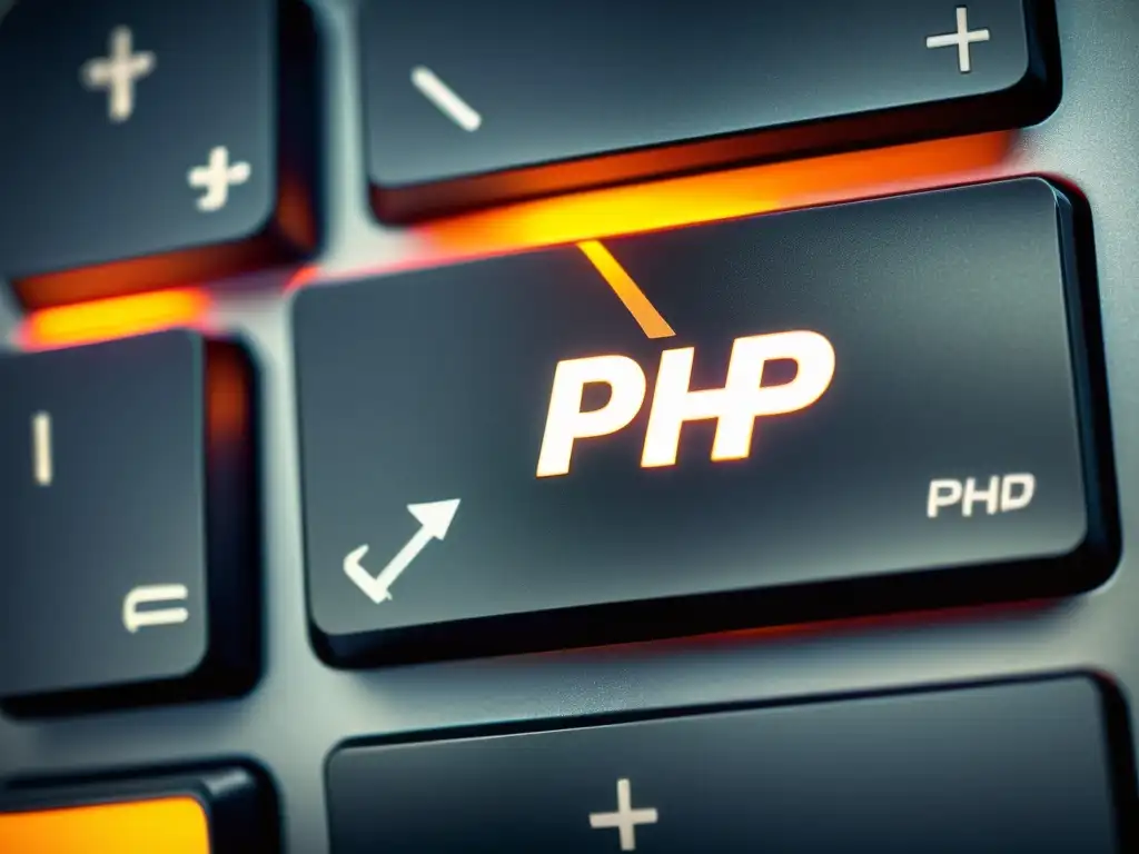 Teclado moderno con logo de PHP en alta resolución Un teclado moderno con iluminación suave resalta el logo de PHP