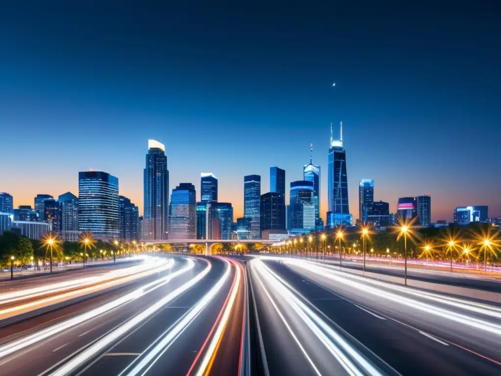 Skyline nocturno: paisaje urbano vibrante y dinámico en 8k Vibrante paisaje urbano nocturno con tácticas SEO local para negocio