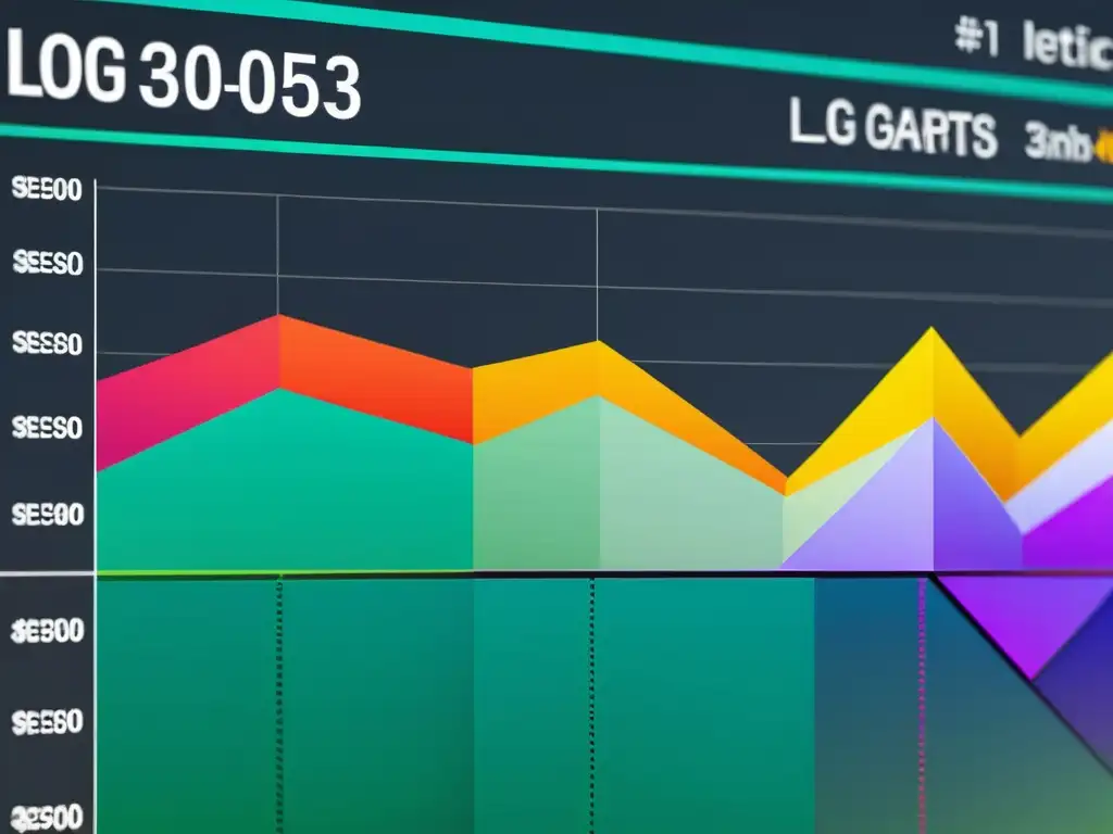 Análisis de datos web: Gráficos detallados y coloridos Representación visual detallada y colorida de análisis de logs para SEO en gráficos y tablas interconectados